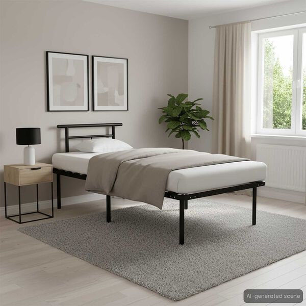 vidaXL Рамка за легло, черна, метал, 90x200 см