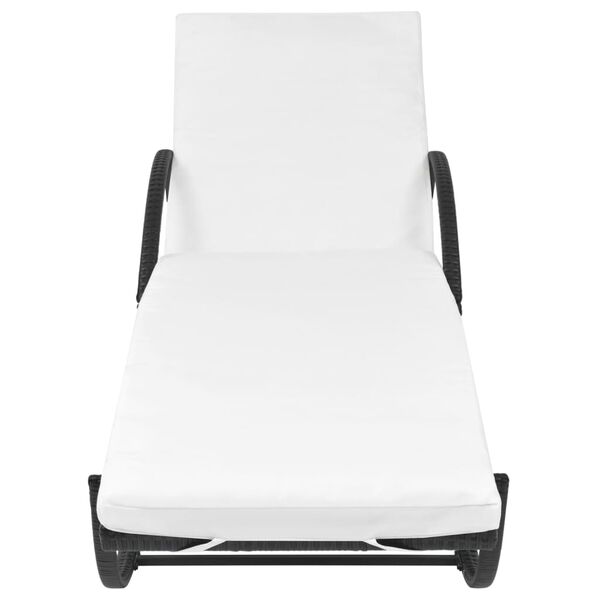 vidaXL Шезлонг с шалте и маса, черен полиратан