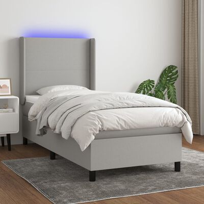 vidaXL Боксспринг легло с матрак и LED, светлосиво, 80x200 см, плат