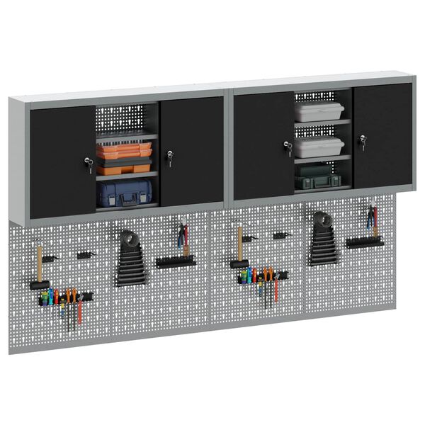 vidaXL Комплект инструментален шкаф с рафт със съхранение 6 pcs Черно