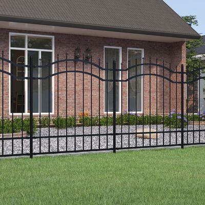 vidaXL Градинска ограда с пики черна 165 см прахово боядисана стомана
