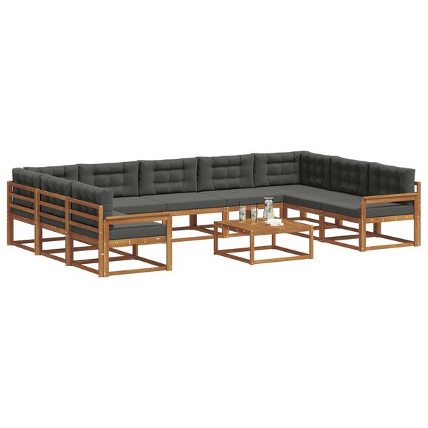 vidaXL Комплект дивани за открито 10 pcs Натурален и Антрацит