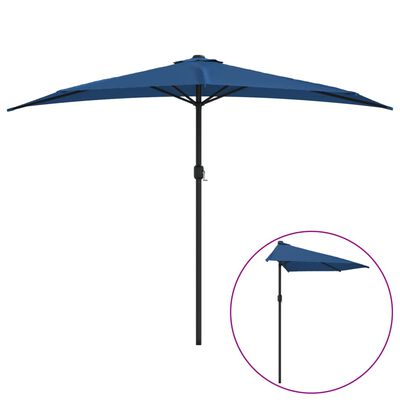 vidaXL Балконски чадър с алуминиев прът син 300x155x223 см половин
