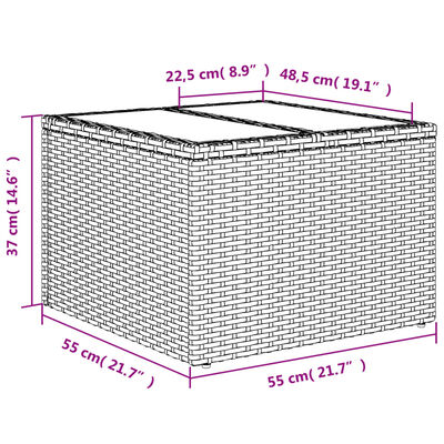 vidaXL Градинска маса със стъклен плот черен 55x55x37 см полиратан