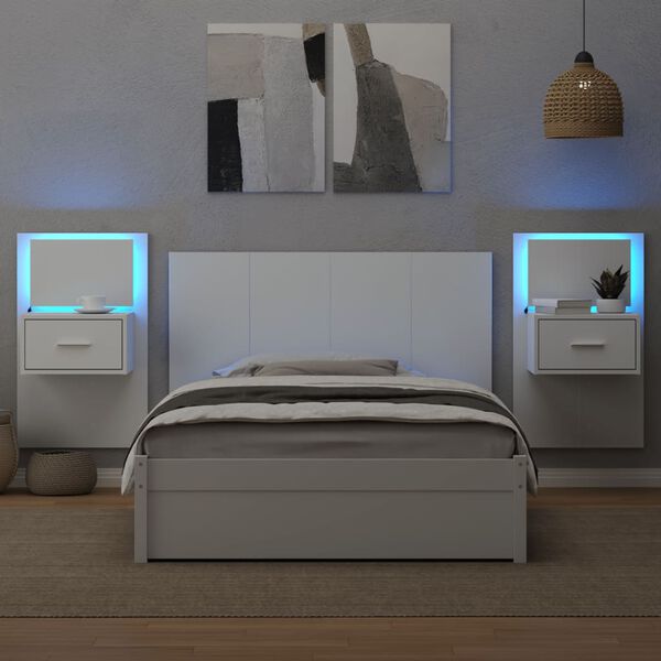 vidaXL Табла за легло с шкафчета, бяло, 120 см, инженерно дърво