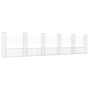 vidaXL U-образна габионна кошница с 6 стълба, желязо, 620x20x150 см