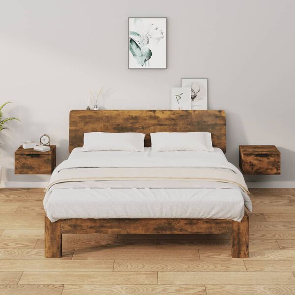 vidaXL Нощни шкафчета за стенен монтаж, 2 бр, опушен дъб, 34x30x20 см