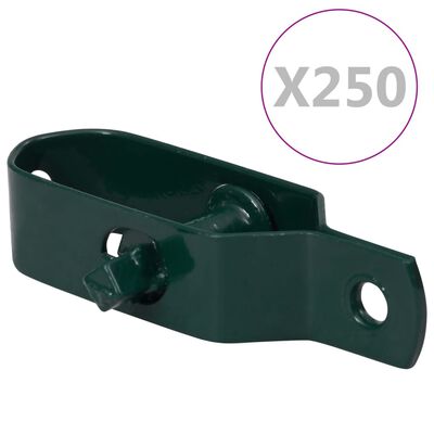 vidaXL Обтегачи за телена ограда, 250 бр, 100 мм, стомана, зелени