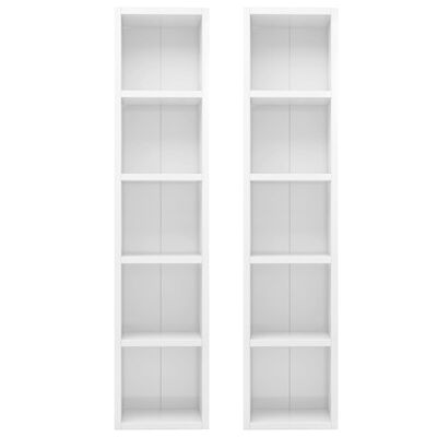 vidaXL CD шкафове, 2 бр, бял гланц, 21x16x93,5 см, ПДЧ