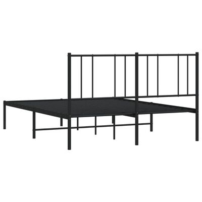vidaXL Метална рамка за легло с горна табла, черна, 140x200 см