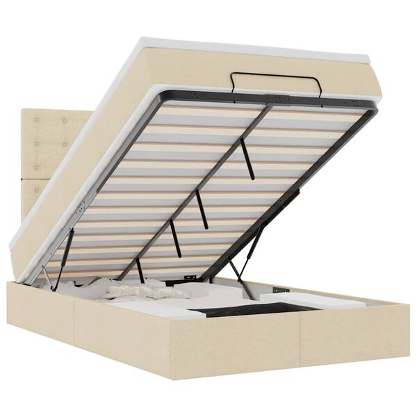 vidaXL Османска легло с матрак и LED, кремаво, 120x200 см, плат