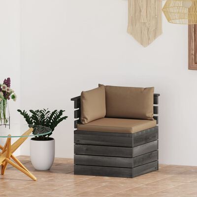 vidaXL Градински палетен ъглов диван с възглавници, борова дървесина
