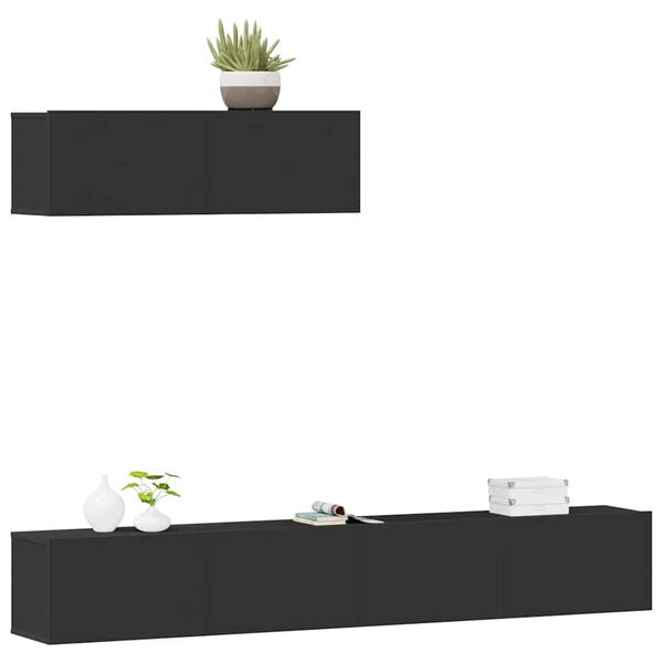 vidaXL Комплект ТВ шкафове от 3 части, черен, инженерно дърво