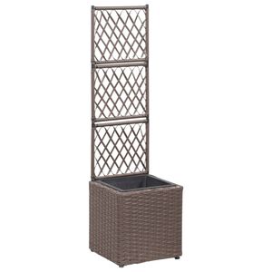 vidaXL Пергола висока леха с 1 саксия, 30x30x107 см, полиратан, кафява