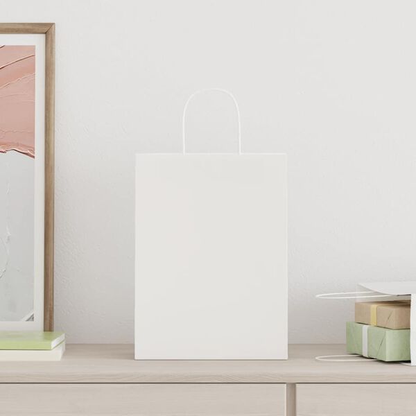 vidaXL Хартиени торбички 50 бр с дръжки бели 32x22x28 см