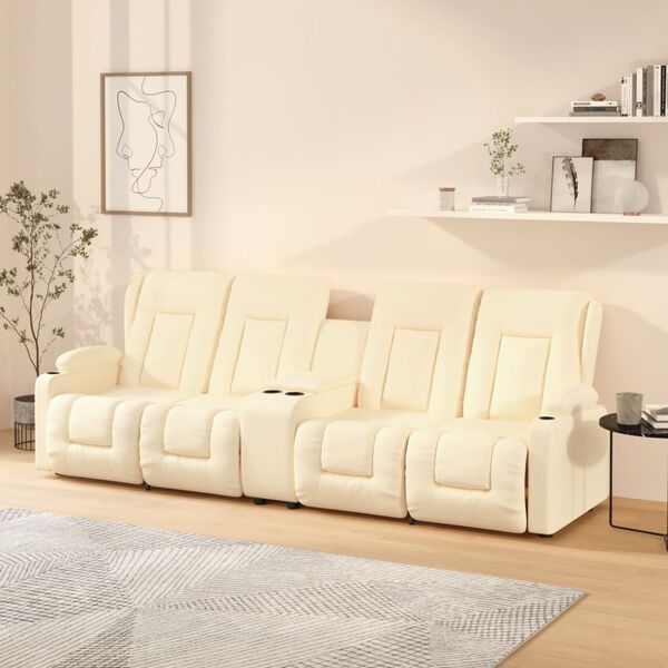 vidaXL 4-местен масажен реклайнер с държачи за чаши, кремаво, еко кожа