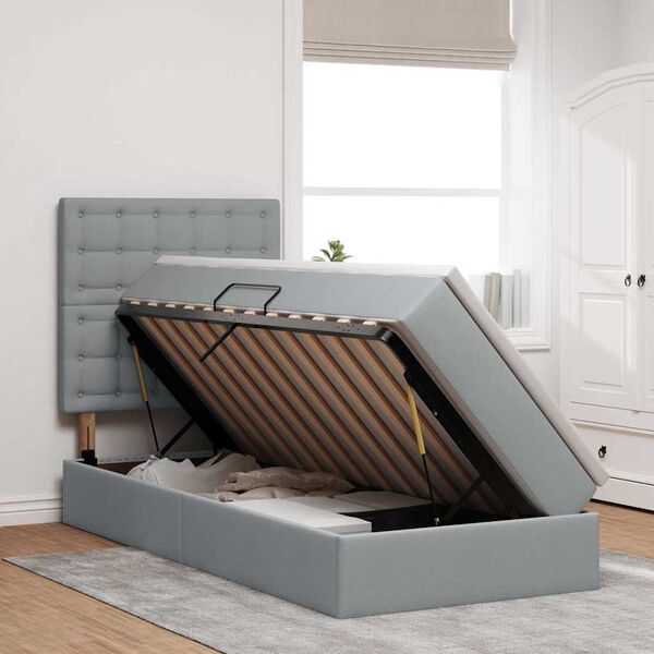 vidaXL Легло с място за съхранение и матрак Светлосиво 90 x 190 cm