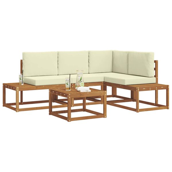 vidaXL Комплект дивани за открито 5 Брой Натурален и Крема