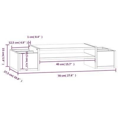 vidaXL Поставка за монитор, меденокафява, 70x27,5x15 см, бор масив