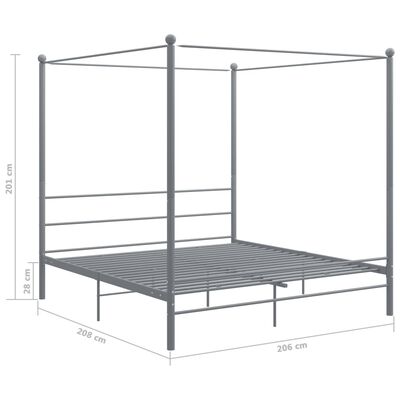 vidaXL Рамка за легло с балдахин, сива, метал, 200x200 см