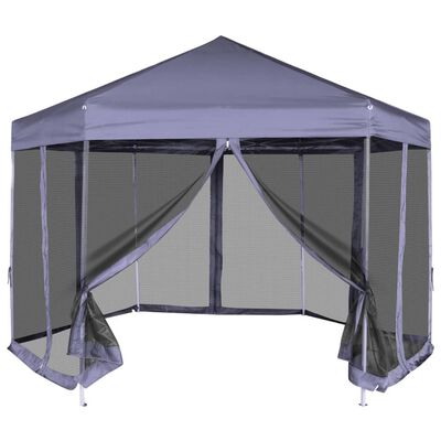 vidaXL Шестоъгълна pop-up шатра с 6 стени тъмносиня 3,6x3,1 м