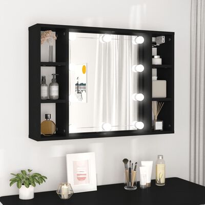 vidaXL Огледален шкаф с LED, черен, 76x15x55 см