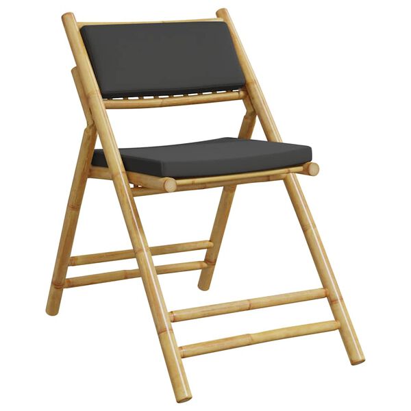 vidaXL Сгъваеми бистро столове 6 бр тъмносиви възглавници бамбук