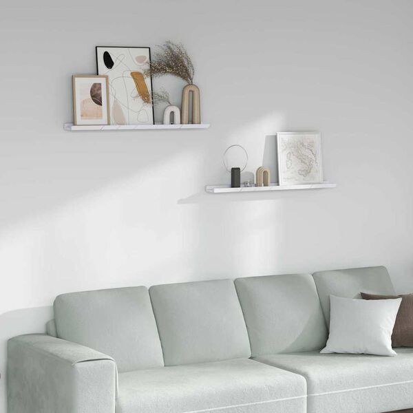 vidaXL Стенен рафт 2 pcs Бял мрамор 80 x 9 x 3 cm Инженерно дърво