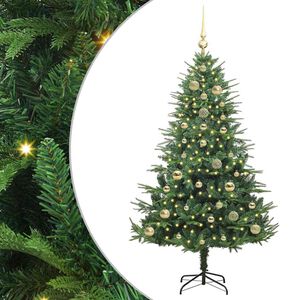 vidaXL Изкуствена светена коледна елха с комплект топки Зелено 150 cm