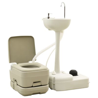 vidaXL Преносима къмпинг тоалетна 10+10 л с мивка за ръце 20 л сива