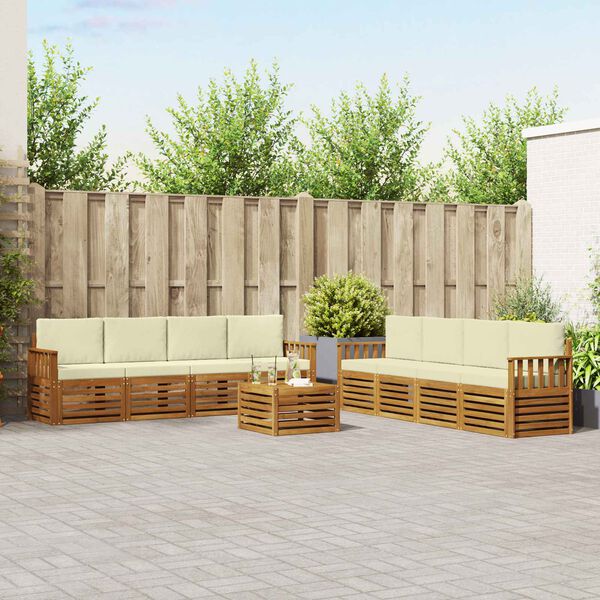 vidaXL Комплекти дивани 9 pcs Натурален и Крема Солидно акациево дърво