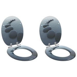 vidaXL Мека затваряща се тоалетна седалка 2 бр. Сив 44 x 38 см ПДЧ
