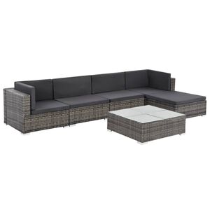 vidaXL Градински комплект с възглавници, 6 части, полиратан, сив