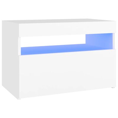 vidaXL Нощно шкафче с LED осветление бяло 60x35x40 см инженерно дърво