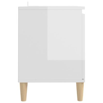 vidaXL ТВ шкаф с крака от масивно дърво, бял гланц, 103,5x35x50 см