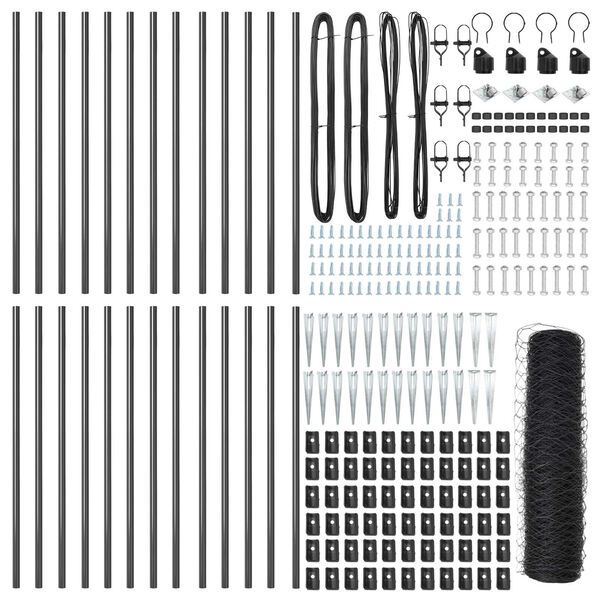 vidaXL Стълб за ограда. Сив 50 x 0,5 м (50 мм мрежа) Стомана и PVC