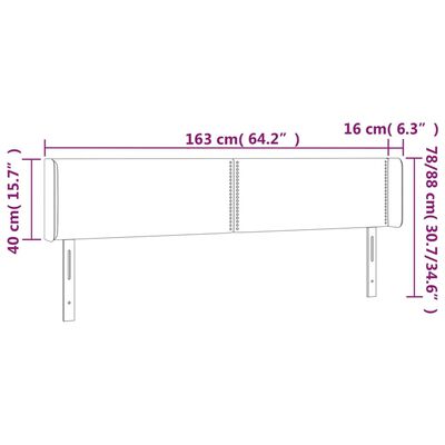 vidaXL LED горна табла за легло, светлосива, 163x16x78/88 см, кадифе