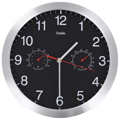 vidaXL Стенен часовник с кварц, хигрометър и термометър, 30 см, черен