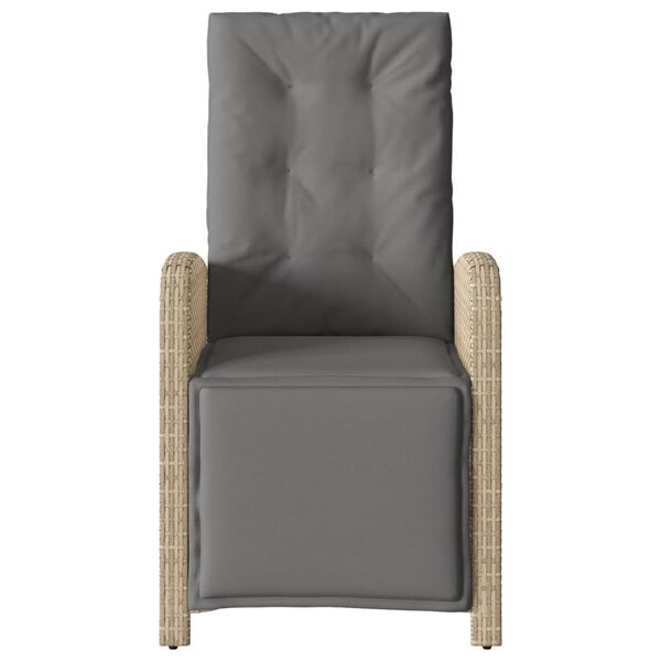 vidaXL Накланящ се градински стол с опора за крака, бежов, полиратан