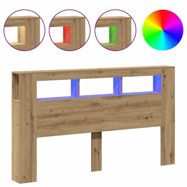 vidaXL LED табла за глава Artisan Инженерна дървесина