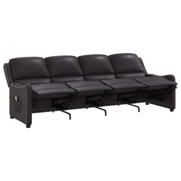 vidaXL 4-местен масажен реклайнер, лъскаво черно, изкуствена кожа