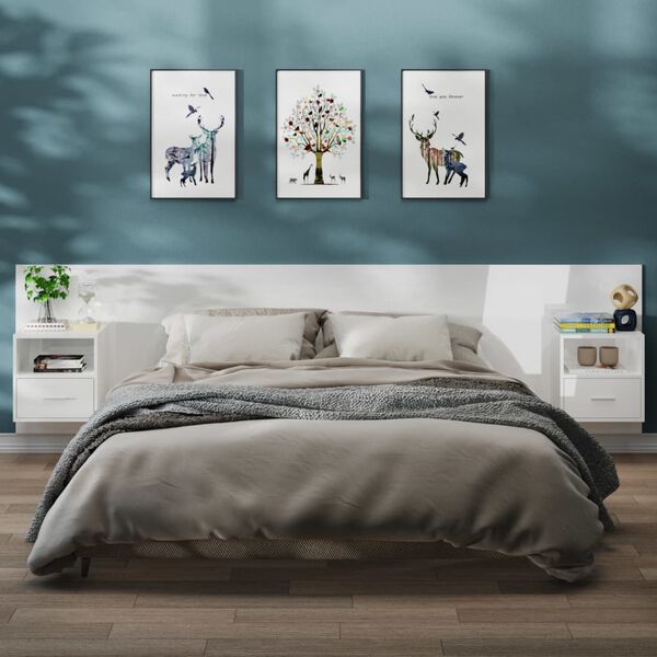 vidaXL Нощни шкафчета за стенен монтаж, 2 бр, бял гланц