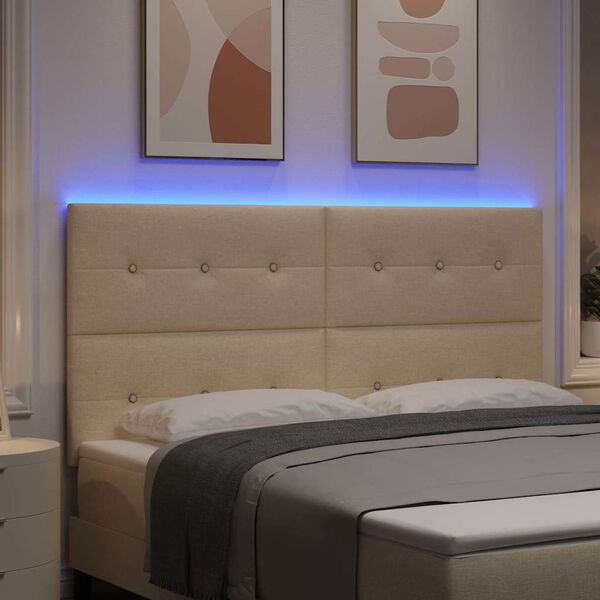 vidaXL LED Табла за глава С LED лентисти светлини Крем 180 cm текстил