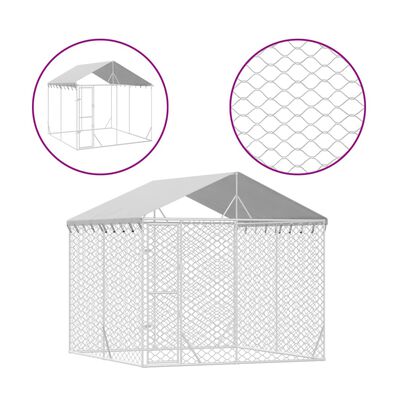vidaXL Външна клетка за куче с покрив сребриста 3x3x2,5 м стомана
