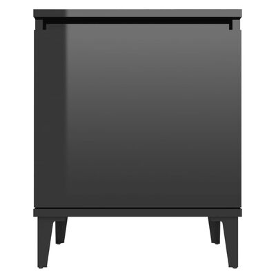 vidaXL Нощни шкафчета с метални крака, черен гланц, 40x30х50 см