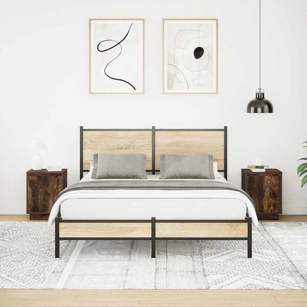 vidaXL Нощни шкафчета с LED осветление 2 броя опушен дъб 38x34x50 cm