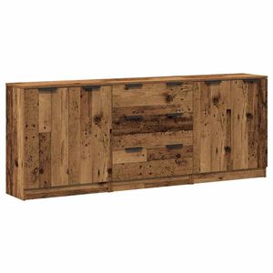 vidaXL Бюфети, 3 бр., старо дърво, 60x30x70 см, инженерно дърво