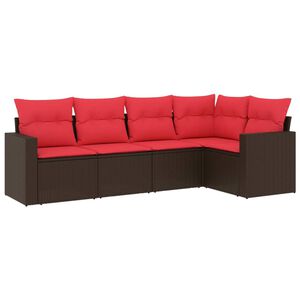 vidaXL Градински комплект с възглавници, 5 части, кафяв полиратан