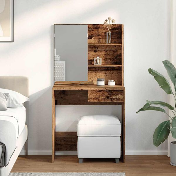 vidaXL Тоалетка с огледало от старо дърво 74,5x40x141 cm