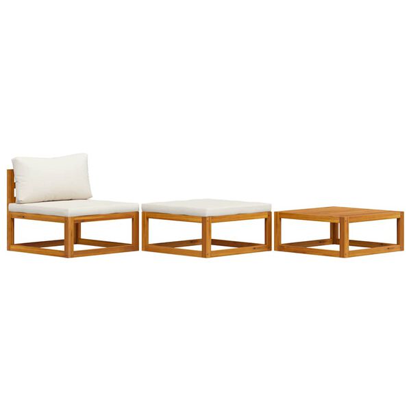 vidaXL Градински комплект с кремави възглавници, 3 части, акация масив